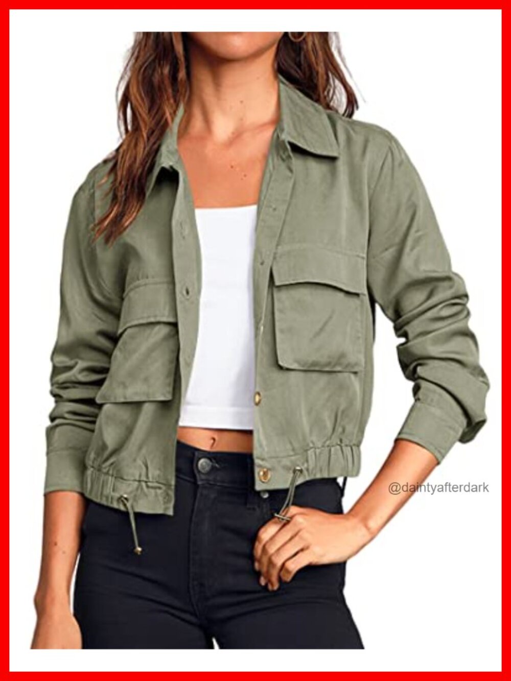 Womens Military Safari Cropped Lightweight Button Down Jacket Pockets